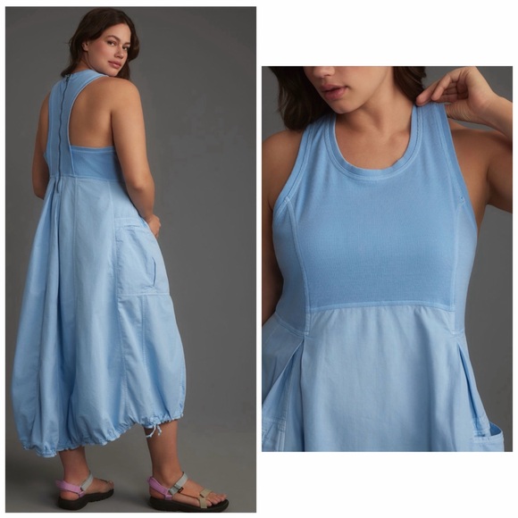 DAILY PRACTICE x ANTHROPOLOGIE Sky High Midi Dress in Sky Blue - Picture 2 of 11